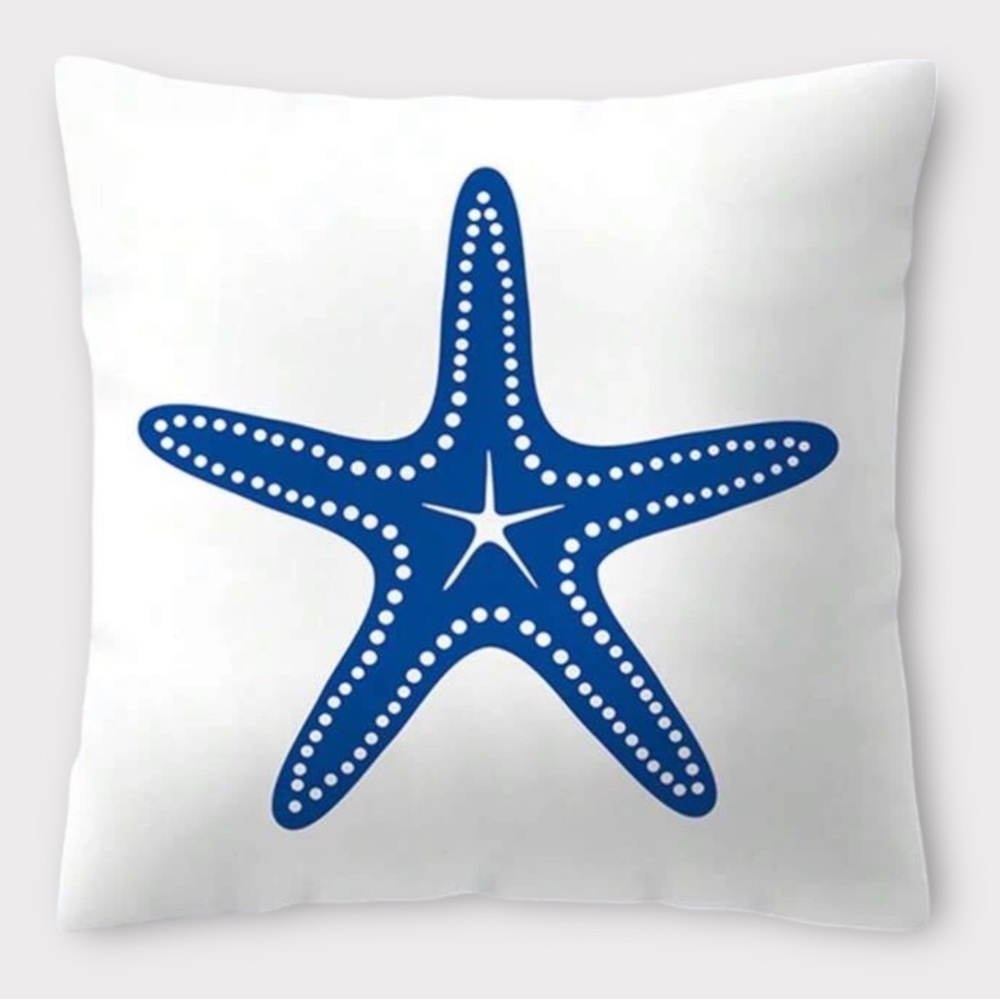 Pillow Cover Coastal Starfish Nautical Beach Zip Square White Blue 17.7 X 17.7 - Picture 11 of 13